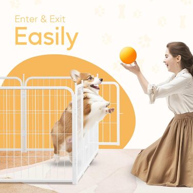 Вольєр для собак HealSmart, 61 см, 8 панелей, міцний метал, портативний, для дому та вулиці, кемпінг, двір, автодом, захисний забір, приватність, тераса, білий