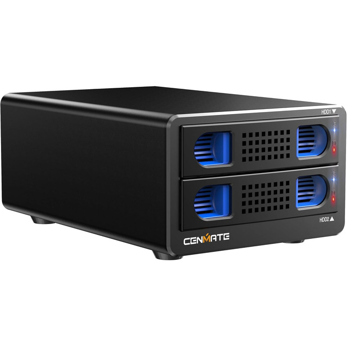 Корпус для жорстких дисків 10Gbps Dual Bay з алюмінію та вентилятором для 2.5/3.5 SATA HDD/SSD з USB A/C 3.2, Hot Swappable, Daisy Chain, DAS (без RAID/NAS)
