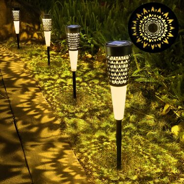 Outdoor Solar Path Lights - Set of 6 with Realistic Flame Effect