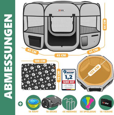 LOVPET® Pop-Up Dog Playpen with Bowl & Fleece Blanket - Portable Indoor/Outdoor Pet Pen for Small Dogs & Cats - Oxford Fabric