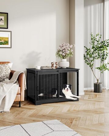 Клітка для собак Hzuaneri, 100 см, дерев'яна, з розсувними дверима, для дому, чорна (100 x 60 x 68 см)