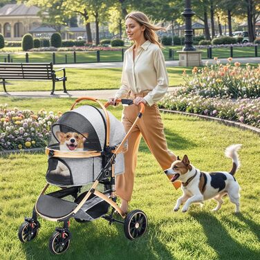 Візок для собак та котів 3 в 1 DWVO, до 22 кг, сірий, з переноскою та аксесуарами