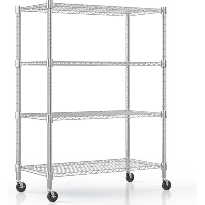 Adjustable 5-Tier Wire Shelving Unit with Wheels and Leveling Feet
