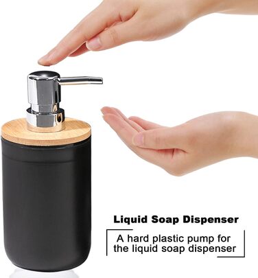 Набір для ванної кімнати MissFox 6 предметів: мильниця, дозатор миючого засобу, сміттєвий бак, тримач для зубних щіток, бачок для води, дозатор мила, аксесуари для ванної кімнати з бамбука, білий/чорний