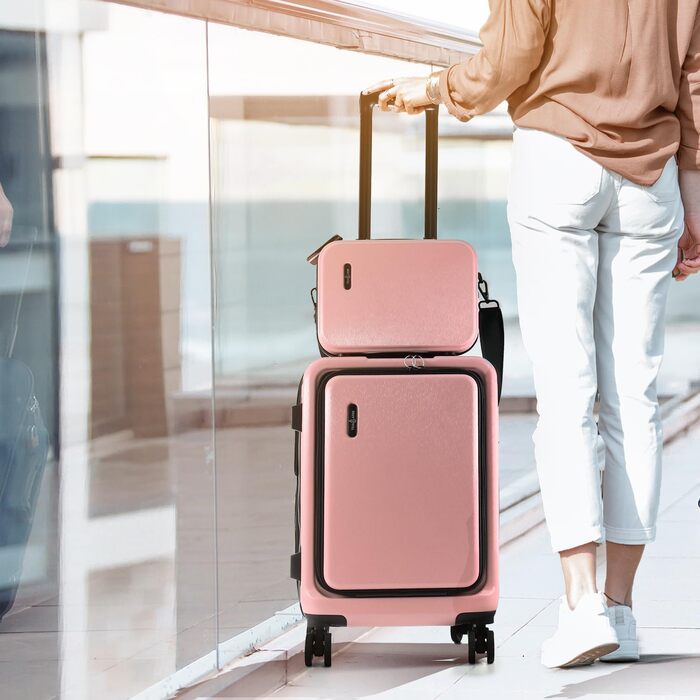 Міцний валіза на колесах з обертовими колесами, легка сумка-переноска, косметичка, 50,8 см, ручна поклажа 22 дюйми, рожевий колір