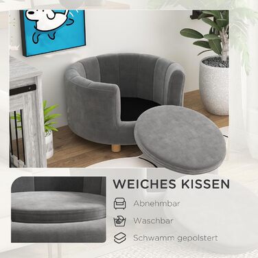 Диван для собак PawHut, сірий, знімний чохол, для маленьких собак до 4,5 кг, з підлокітниками та дерев'яними ніжками