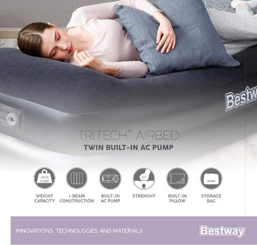 Надувне ліжко Bestway Aeroluxe, чорне, 203 x 152 x 46 см, Double, з вбудованим електронасосом