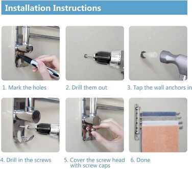 Підставка для рушників настінна поворотна 180° з нержавіючої сталі, 4-х віяльна, для ванної, кухні та гардеробу, срібляста