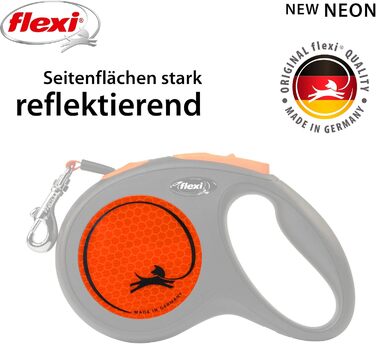 Еластичний повідок Flexi Neon M, 5 м, чорний/неоновий помаранчевий, світловідбиваюча поверхня, для собак до 25 кг