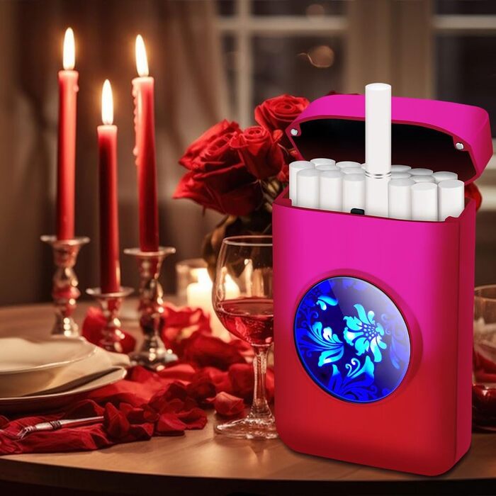 Вишуканий тютюнониця з запальничкою Lafagiet XL666 для 18 сигарет King Size, LED-дисплей, подарунок на День батька