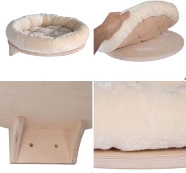 Крісло-лежанка для котів Dahlia - Кругле ліжко з м'яким бортиком та кріпленням на липучці | Крізь-стіна для котів | Діаметр 48 см (Крем)