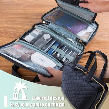 Чорна дорожня косметичка Pinkiou з гачком для підвішування, велика водонепроникна сумочка для косметики для жінок