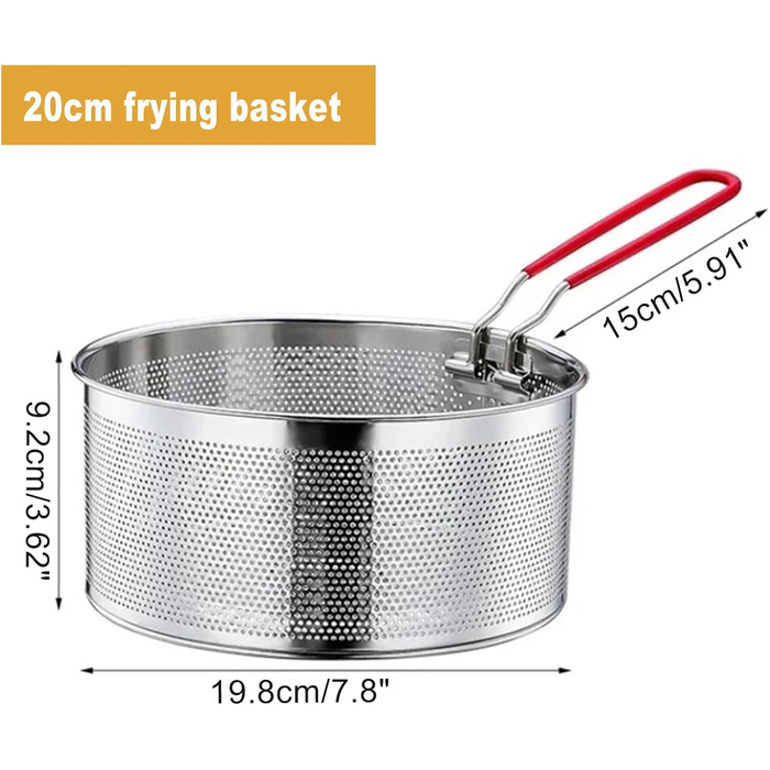 Нержавіюча сталева сітка-корзина для фритюру та пасти, 20 см