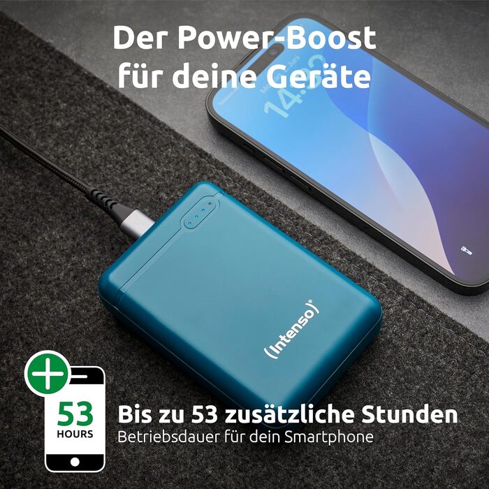 Повербанк Intenso Powerbank XS10000, 10000 мАг, швидка зарядка, USB-C, USB-A, microUSB для смартфона, планшета та камери, Petrol