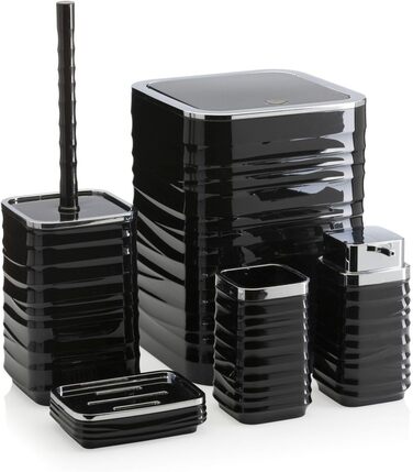 Набір для ванної кімнати HowHomely: щітка для унітазу, сміттєвий бак, дозатор мила, мильниця, чорний/сріблястий