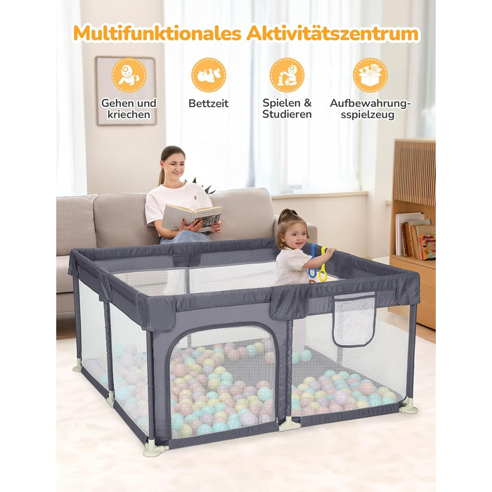 Манеж для дітей Dripex 120x180 см, сірий, з дихаючою сіткою, 300D Оксфорд, безпечний ігровий майданчик