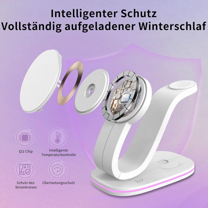 Зарядний пристрій Aimtel Schwanenhals 3-в-1 Qi2 MagSafe для Apple Watch, iPhone 17 Pro Max/17/16/15 та AirPods (30W) білий