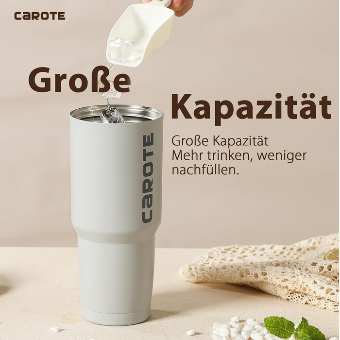 CAROTE Stainless Steel Water Bottle with Straw 960ml, Vacuum Thermos Flask with Flexible Lid, Leak-Proof, BPA-Free, Double-Walled Insulated Bottle for Hot and Cold Drinks