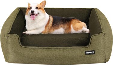 HMTOPE Dog Bed, Dog Sofa, Dog Cushion, Dog Basket, Detachable and Washable, 110 x 86 x 26 cm (L 90 x W 75 x H 25 cm, Olive Green)