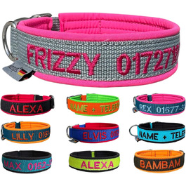 Ошийник для собак з персоналізацією - XS-XXL - індивідуальне замовлення - вишивка імені та номеру телефону - широкий та регульований