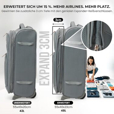 Розширюваний валіза Aerolite 55x40x20/23 см - ручна поклажа для Lufthansa, Eurowings, Condor, SunExpress, TUI (зелений)