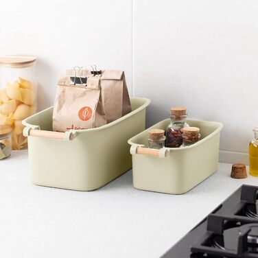 Navaris 4x Storage Box Storage Crate with Wooden Handle - Plastic Box Organizer for Storage - Container Box for Bathroom Kitchen
