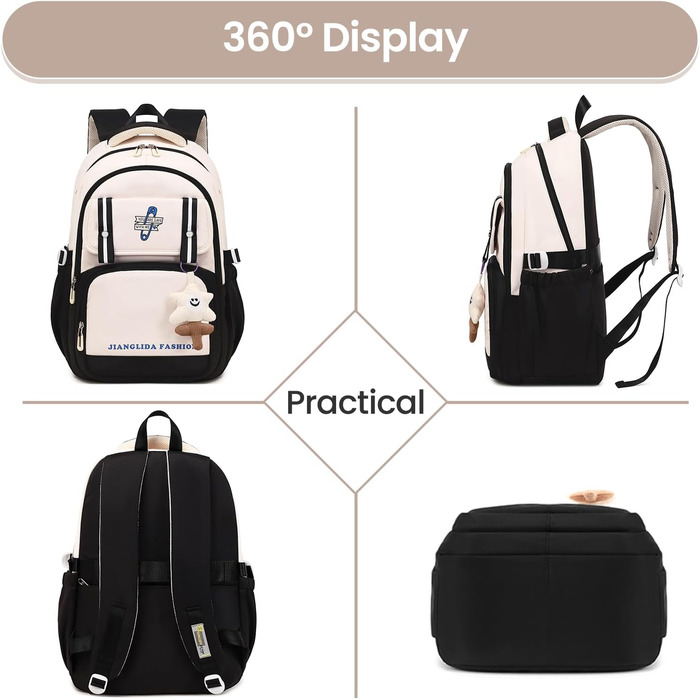 Дитячий рюкзак IvyH для дівчаток - стильний шкільний рюкзак, водонепроникний, великий, для 3-6 класів, фіолетовий (8536# Чорний)