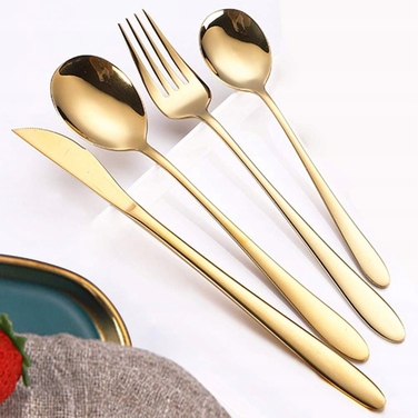 Набір золотих столових приборів на 6 осіб, нержавіюча сталь, 24 предмети — ідеальний подарунок
