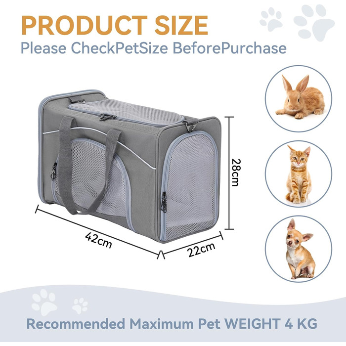 Транспортна сумка Petsfit для котів та собак | Авіапереліт, авто, поїзд | Сіра, Small