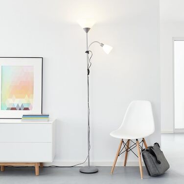 Світлодіодна стельова люстра Lightbox з регульованою яскравістю, висотою 1,8м, з регульованою яскравістю та знімним джерелом світла, 806/400 lm, метал/пластик, колір: хром/сірий/білий