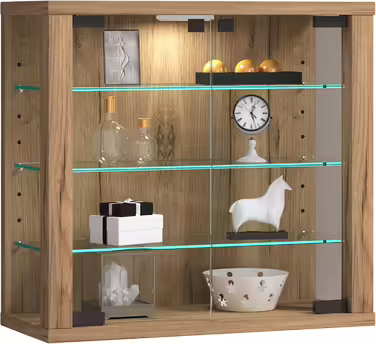 VCM Glass Display Cases Hanging | Display Case with ESG Safety Glass | Dimensions: H. 40 x W. 43 x D. 18 cm | Modern and Space-Saving | Display Cabinet - Vitrosa S (Honey Oak)