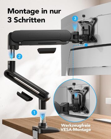 Кронштейн для монітора HUANUO NITROGLIDE™ для екранів 13-40 дюймів, настільний підвіс до 12 кг, регулювання висоти, нахилу та повороту, VESA 75x75/100x100 мм, для геймінгу та офісу