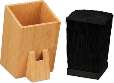 Relaxdays Knife Block, Unstocked, Bamboo Knife Holder, Universal, Knife Storage with Brush Insert, Natural/Black