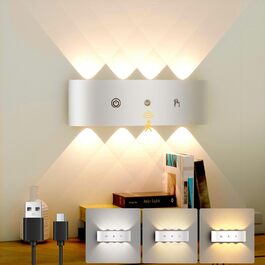 LED-стінні світильники на батарейках YrgePowk (2 шт.) з датчиком руху, USB-зарядка, 3 кольори, бездротові, білі