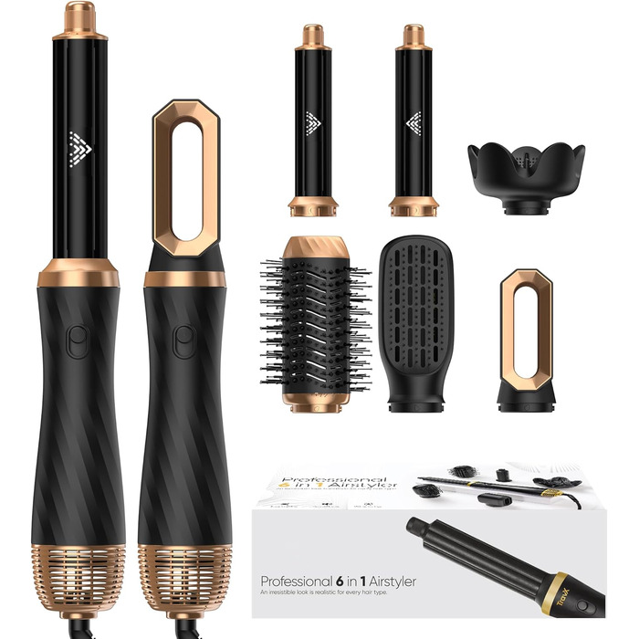 Air Styler 6 в 1: Набір для укладки волосся з фен-щіткою, дифузором та плойкою. Чорний