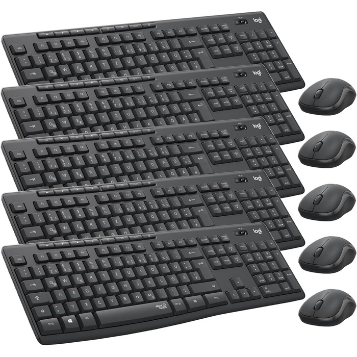 Logitech MK295 Комплект бездротової клавіатури та миші з технологією SilentTouch, QWERTZ, USB, чорний (5 шт.)