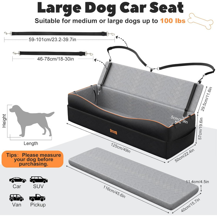 Автокрісло для собак - чорний/сірий, L - для собак вагою до 25 кг