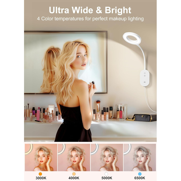 Світлодіодна настінна лампа для читання з USB, 10 Вт, 4 режими кольору, димування, функція пам'яті, таймер автовимкнення, біла