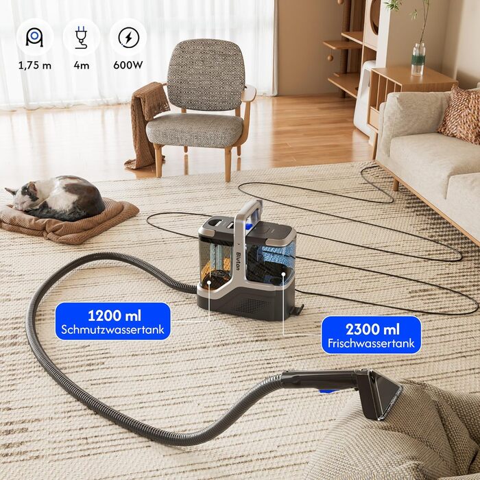 B Fluffy N6 Kit: Миючий пилосос 3-в-1 для м'яких меблів, килимів та диванів. Комплект з миючим засобом. Потужність 600W, 18kPa, 2.3L+1.2L резервуари.