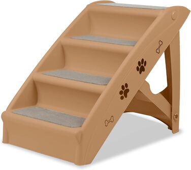Складана собача драбина Froadp 49x38x61 см з 4 сходинками, з антиковзким покриттям для собак та котів (колір: коричневий)