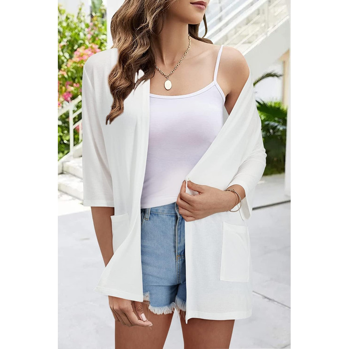 Жакет VOTEPRETTY для жінок, в'язаний кардиган, літній, короткий, круглий виріз, без рукавів, з ґудзиками (Білий-3143, M)