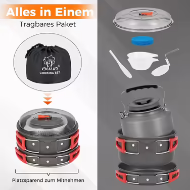 Bulin Camping Cookware Set, Outdoor Camping Cookset Aluminum, Camping Pots and Pans for 1-2-4-6 People Picnic Camping Hiking