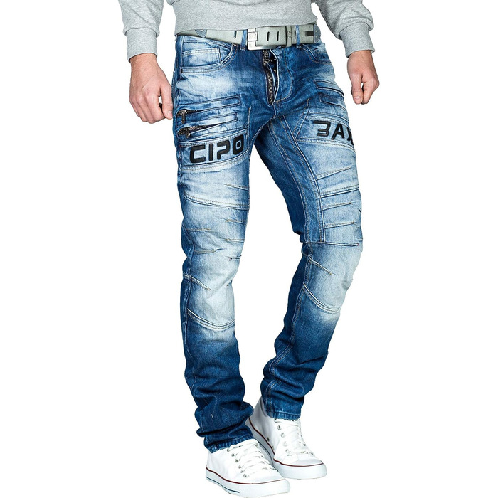 Чоловічі джинси Cipo & Baxx у стилі байкер, Regular або Slim Fit, блакитний денім, 34W/32L