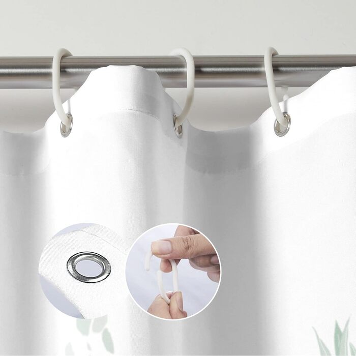 Штора для душу M&W DAS DESIGN з поліестеру, листя зелено-золоті, водонепроникна, антигрибкова, з кільцями та утяжеленим краєм 180x200 см