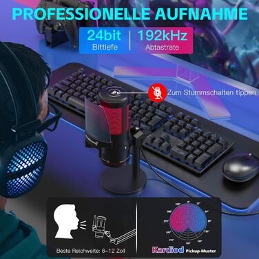 Zealsound USB мікрофон для ПК та мобільного телефону: RGB, з регулюванням гучності, кнопкою вимкнення звуку, поп-фільтром, тримачем-амортизатором та підставкою. Для подкастів, стрімінгу, Discord, YouTube, TikTok (KM8)