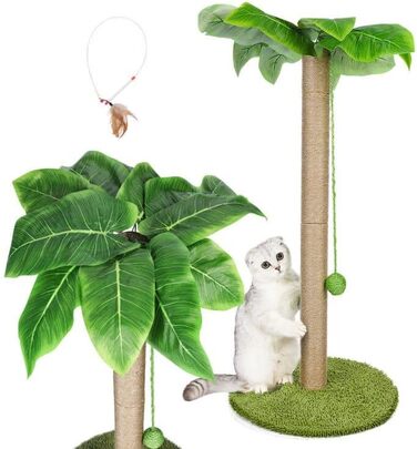 Kratzbaum, 31.5 inches (80cm) High Scratching Post, Cat Tree, Scratching Trunk for Medium and Small Cats, Natural Sisal Scratching Post with Interactive Plush Ball, Beige (Round Palm Style Scratching Trunk)