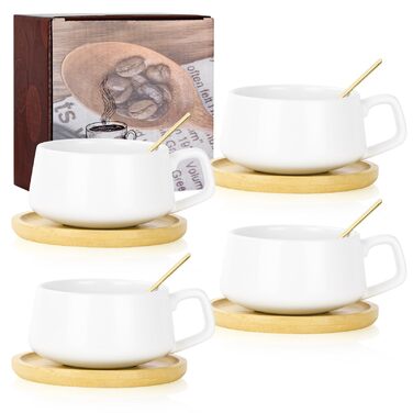 Набір кавових чашок капучино з блюдцем (4 шт), 320 мл, з кераміки, чорного кольору