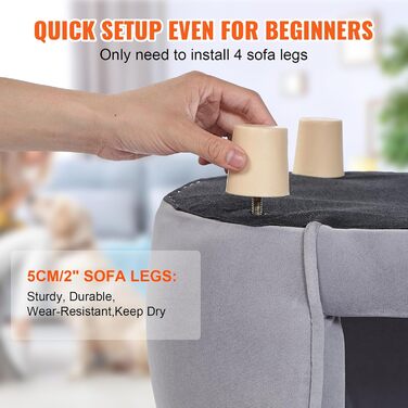 Крісло-лежанка для домашніх тварин VEVOR, лежанка для собак та котів, м'яка велюрова лежанка, витримує до 30 кг, сірий колір, розмір King (британський стандарт)