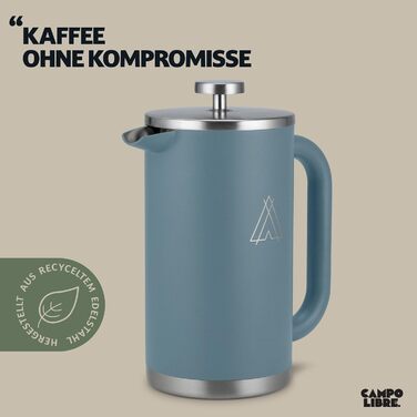 Campo Libre.® Giorgio. French Press Coffee Maker made of double-walled stainless steel 1l | plastic-free coffee press with thermal function incl. replacement filter | Coffee maker made of 100% recycled stainless steel 1000ml Neptune Blue