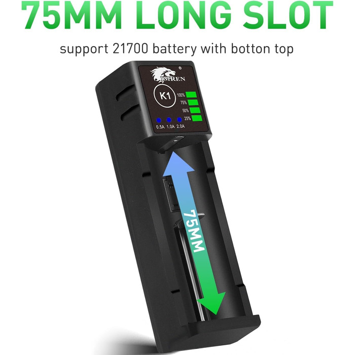 Зарядний пристрій IMREN 18650 з 4 слотами, 2A, USB-C, для акумуляторів 3.7V Li-Ion 18350 14500 14650 17500 18700 20700 21700 22650 26650 1.2V NI-MH/NI-Cd AA AAA C